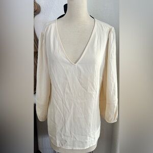 Ann Taylor Cream Blouse with adjustable straps Elegant Bow V-Neck Women's L